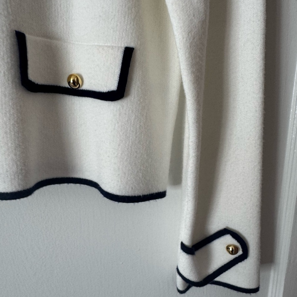 T Tahari Women's Cardigan Contrast Trim Button-Front Cardigan - Picture 5 of 14
